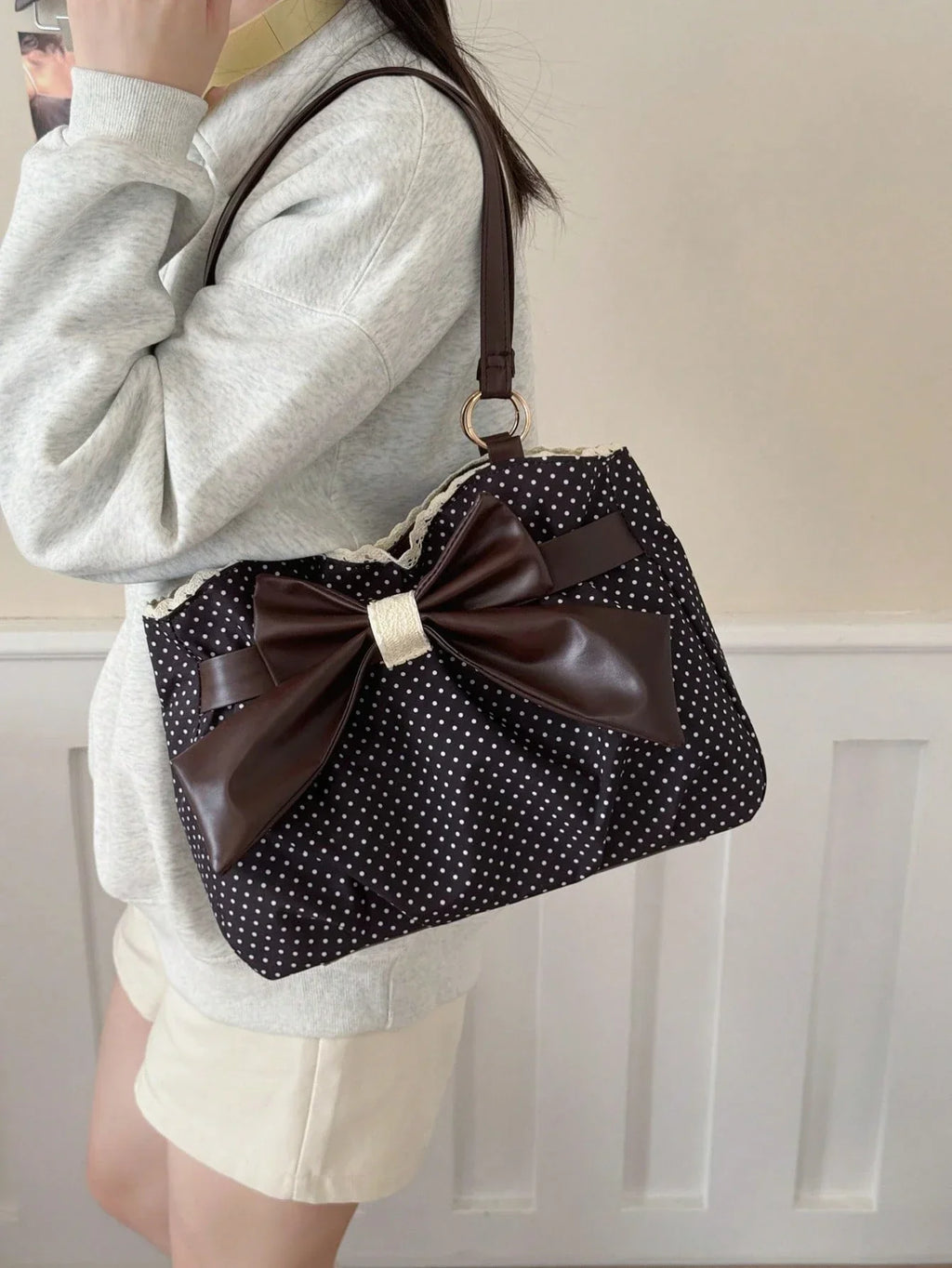 Large Polka Dot Ruffle Tote Bag