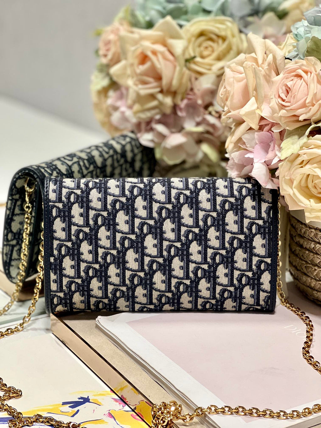 Dior Bobby Wallet on Chain East West Blue Oblique Jacquard - 21.5¡Á12¡Á4cm